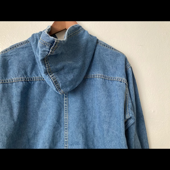 Drawstring Kangaroo Pocket Denim Sweatshirt - Picture 3 of 3